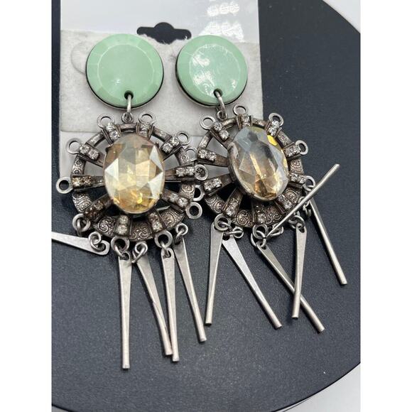 Dannijo Signed Crystal Carter Silver Tone Spear Dangle Earrings - Picture 9 of 12